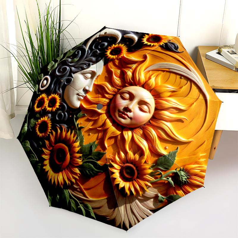 1 st Automatiskt Fällbart Paraply - Tecknat Mönster, Bärbar & Vikbar Design med 8 Ribbor, Jul- Födelsedagspresenter