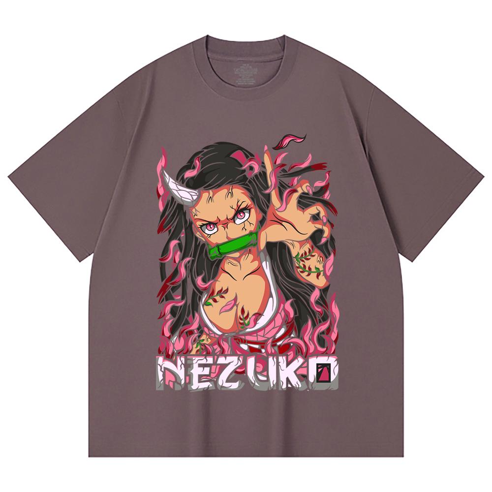 230 Gsm 100% Cotton Demon Slayer V73 Nezuko Print Unisex Heavy Cotton T Shirt