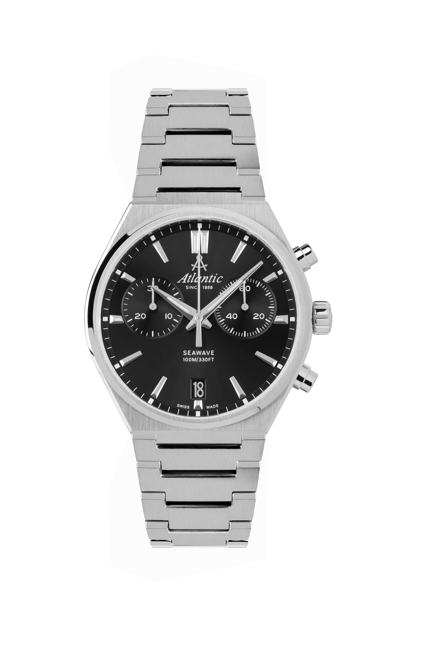 

Atlantic Seawave Chronograph Silver Watch, 58466.41.61, Men s, чорний