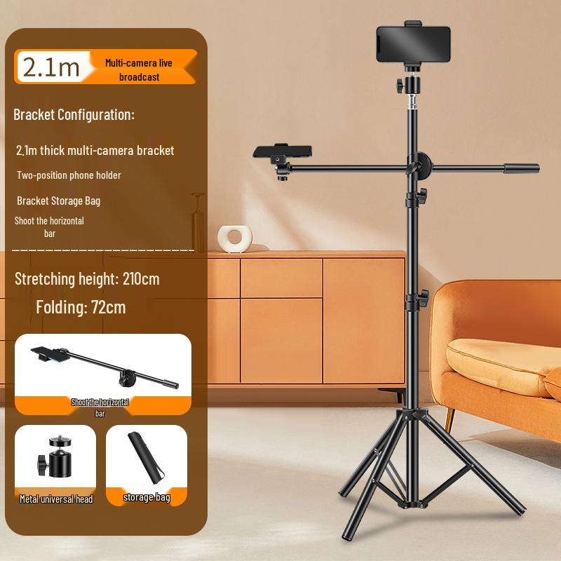 Multi-Camera Mobile Phone Tripod with Fill Light for Live Streaming & Selfies