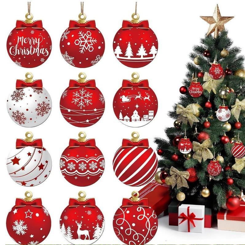 

12 штук 2D Різдвяні Креативні Круглі Сфери Домашній Декор Прикраси для Вечірки Різдвяна Ялинка Патіо Прикраси One Size червоний