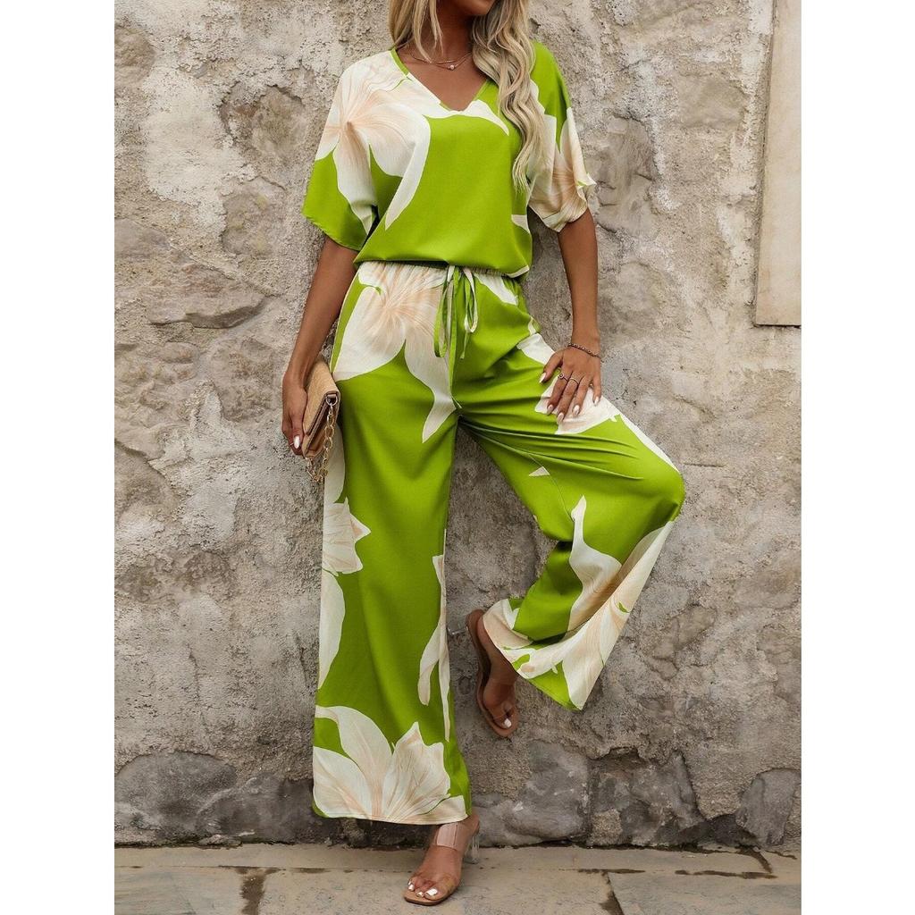 Summer Spring Printed Lightweight Fashion Comfortable Casual Short Sleeve Two Piece Set For Women European American Crossbody Apparel