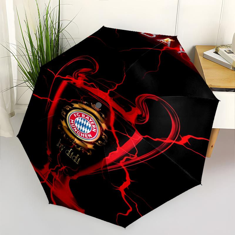 FC Bayern München Logo Print Automatic Umbrella, 8 Rib Iron Frame, Plastic Handle, Suitable for Outdoor Travel &Daily , Ideal Gift