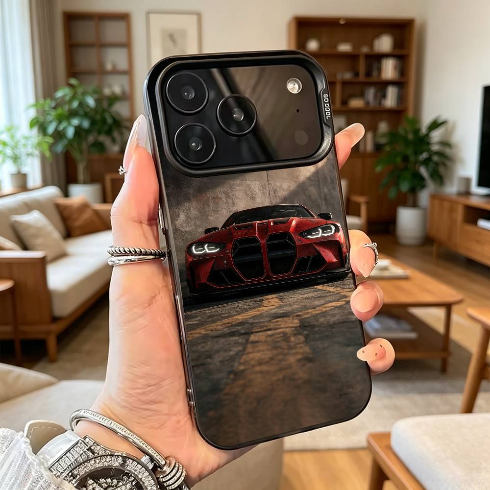 Cool Sports Blue white Red Car M4 Phone Case For iPhone17,16,15,14,13,12,11Plus,Pro Max,XS,Colored Silver Plated Inside Cover