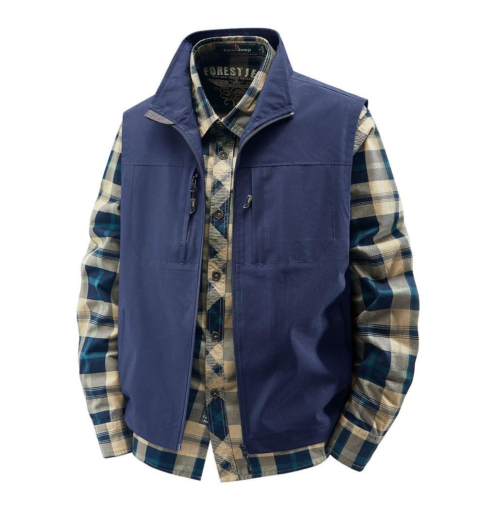 

Летний мужской уличный дышащий жилет без рукавов Мужской повседневный жилет с несколькими карманами Мужской карго сафари рабочий жилет Большой размер 6XL 6XL темно-синий