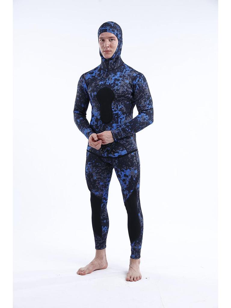 3mm Camouflage Two-Piece Wetsuit with Hood for Diving, Spearfishing, Freediving, and Snorkeling