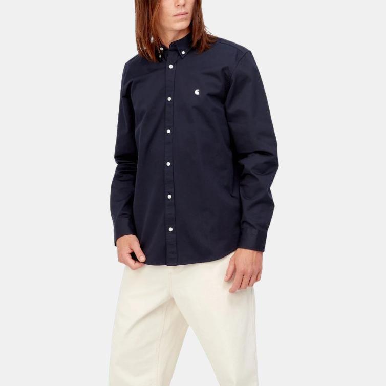 Carhartt WIP Solid Color Logo Embroidered Single-Breasted Shirt Men shirts Dark-Blue I0233390COXX