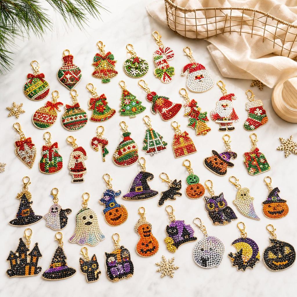 Keychain Kit for Christmas Halloween DIY Crafts, Ornament Material Set
