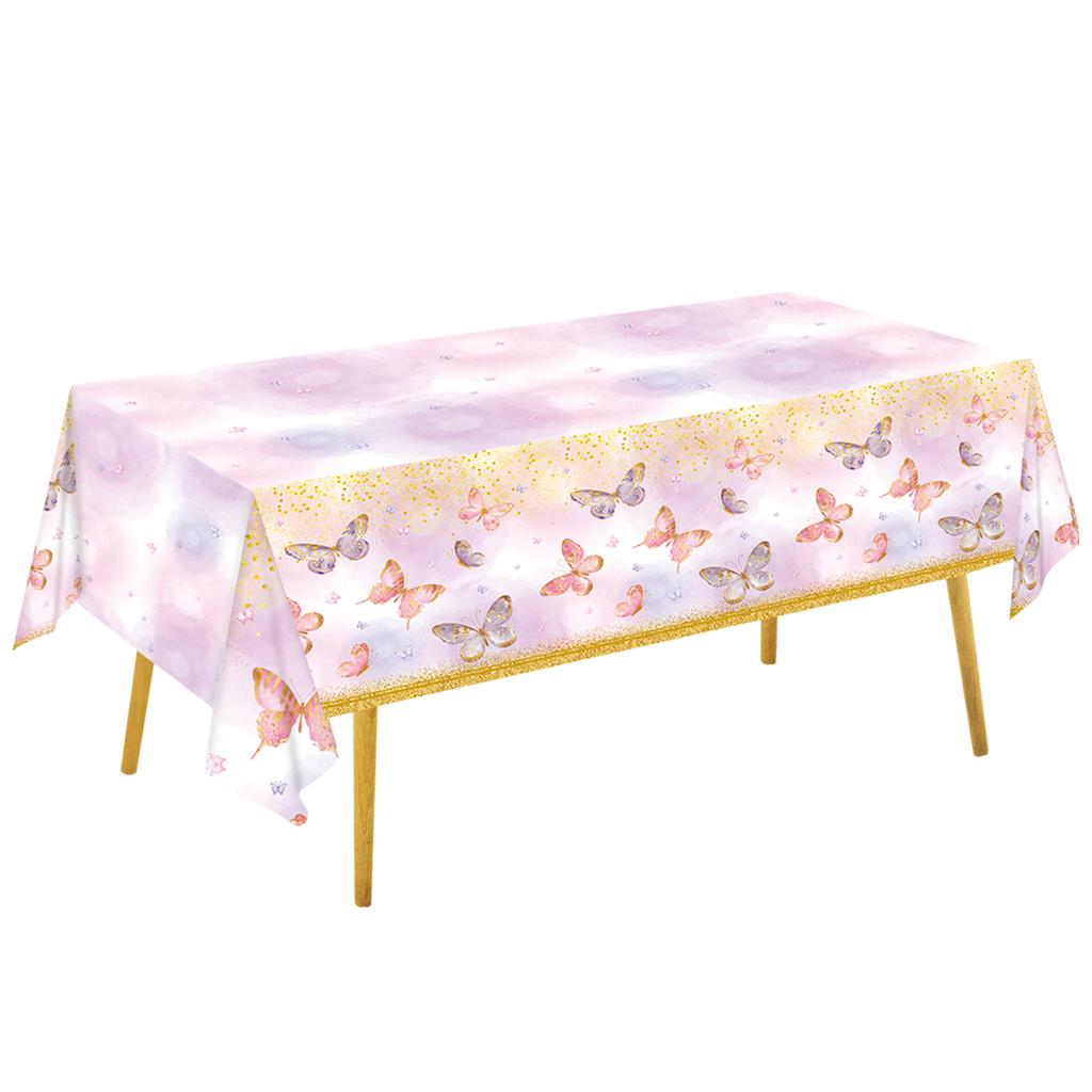 Pink Purple Butterfly Waterproof Tablecloth Spring Butterfly Theme Birthday Party Decoration Girl 1st Birthday Party Baby Shower