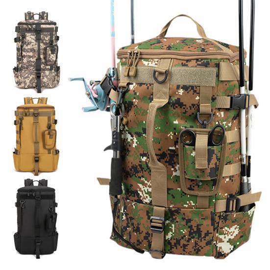 

Fishing Gear Bag Large Capacity Backpack with Rod Pockets Waterproof Oxford Fabric