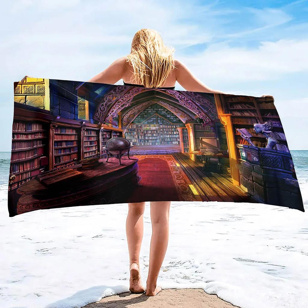 Quick Dry Beach Towel,Library Bookcase Printed Microfiber Lightweight Bath Towels Super Absorbent for Pool Towels Kids & Adults