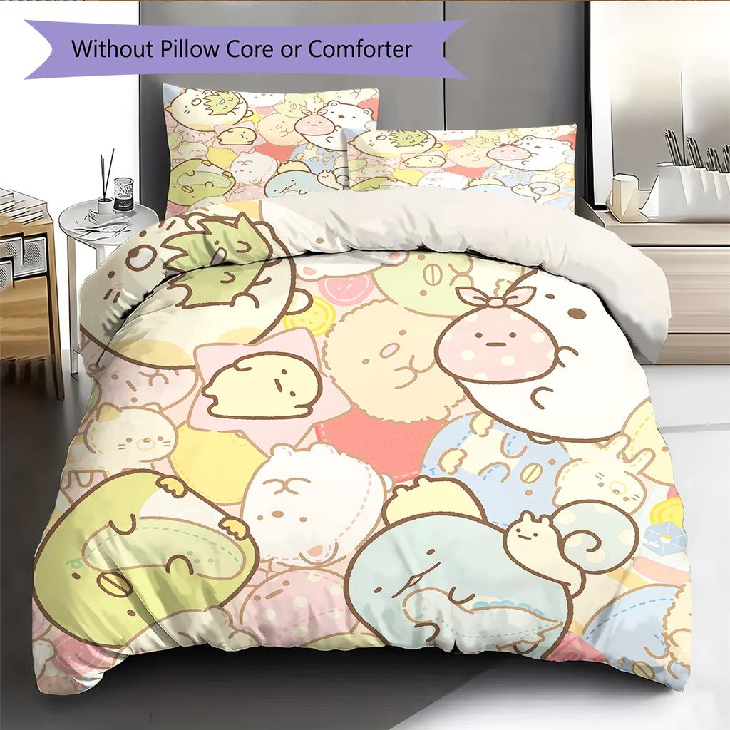 Cute Sumikko Gurashi Pattern Bedding Quilt Set Home Decoration Gift (1 * duvet cover + 2 * pillowcase without core)