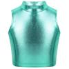 Girls Shiny Metallic Crop Tank Top Ballet Dance Jazz Hip Hop Performance Costumes