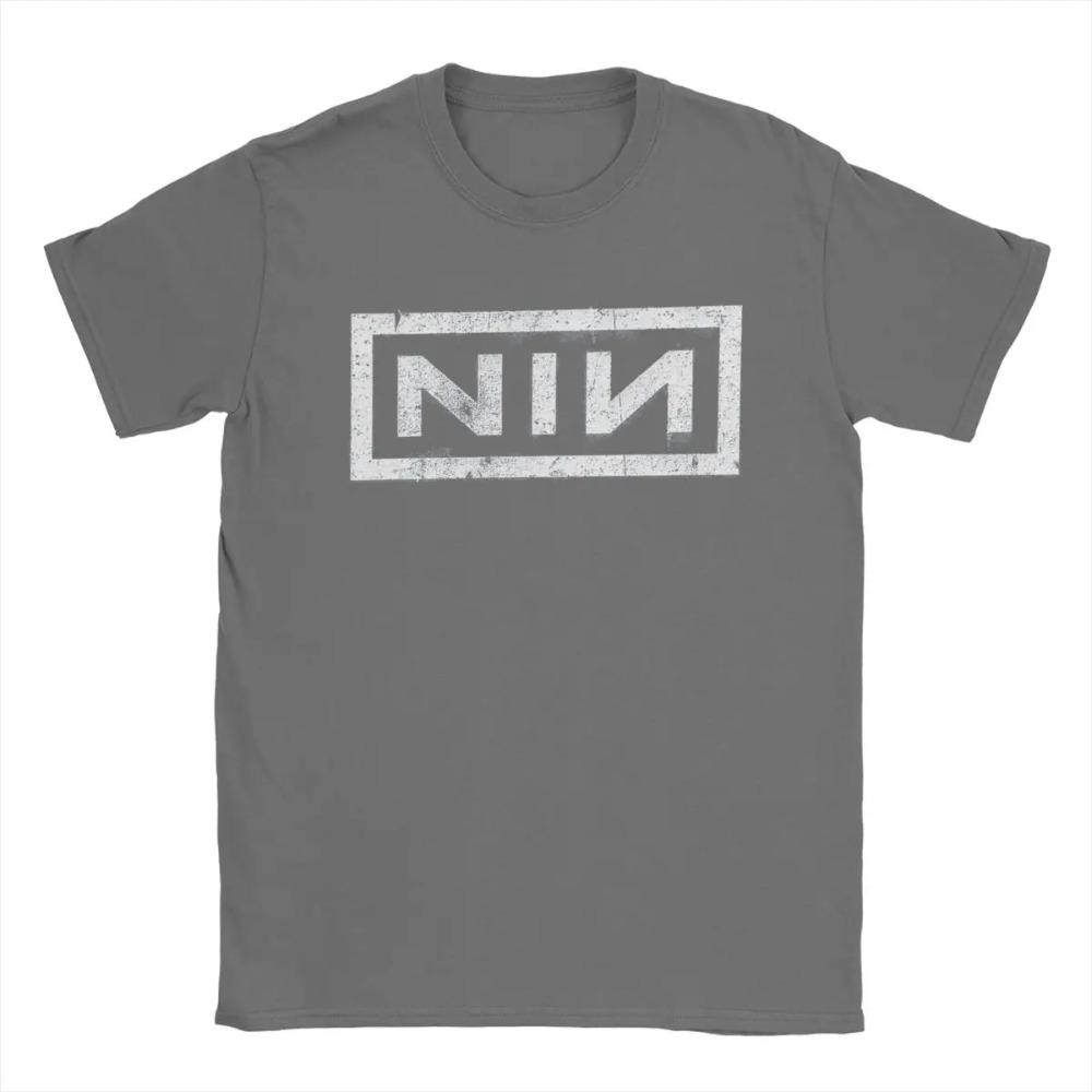 

NIN Retro Logo Nine Inch Nails T-Shirt Men Fashion Tee Shirt Round Neck Short Sleeve T Shirts Gift Idea Clothes XXXXXL сірий