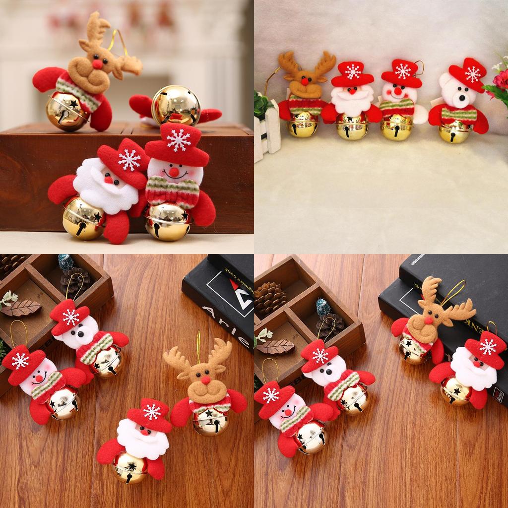 Whimsical Christmas Decorations With Soft Fabric Gold Bell Santa Snowman And Reindeer Charm