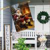 1pc, Christmas Stove Santa Claus Readingdouble-sided Garden Flag Yard Decoration, Outdoor Decoration, Lawn Decoration, Flag Only