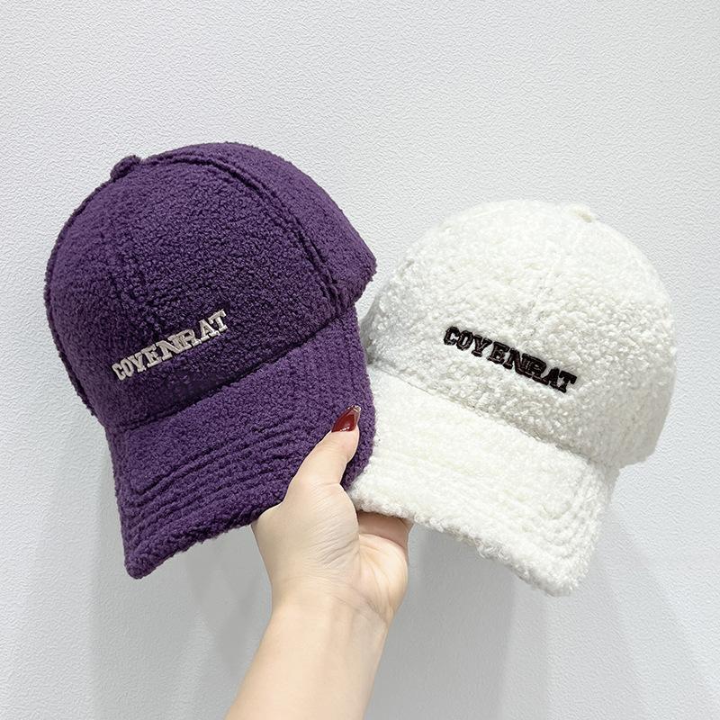 New Lamb Wool Embroidered Letter Baseball Cap Women's Autumn and Winter Warm Cap