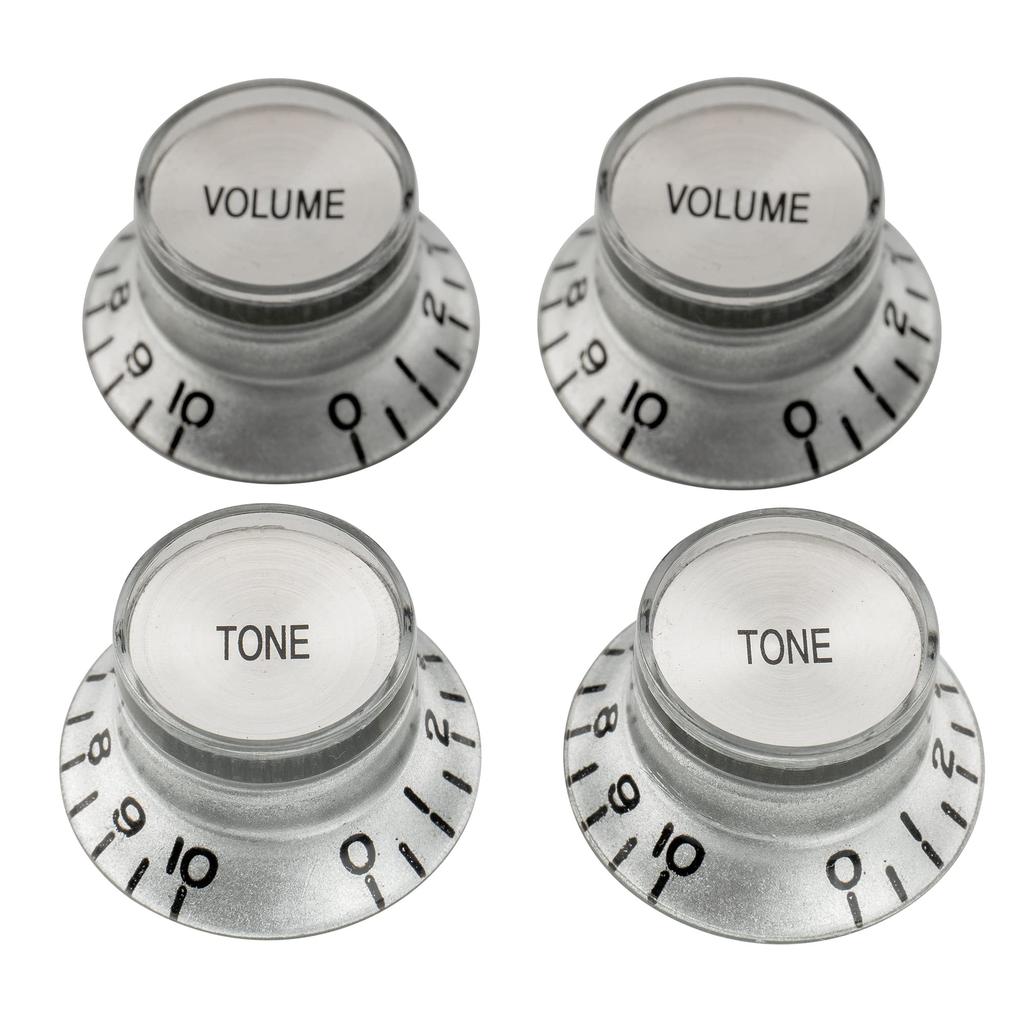 Musiclily Pro Inch Standard Reflector Knob 2 Volume 2 Tone for USA Les Paul SG Top of Guitar, Silver/Silver (Set 4)