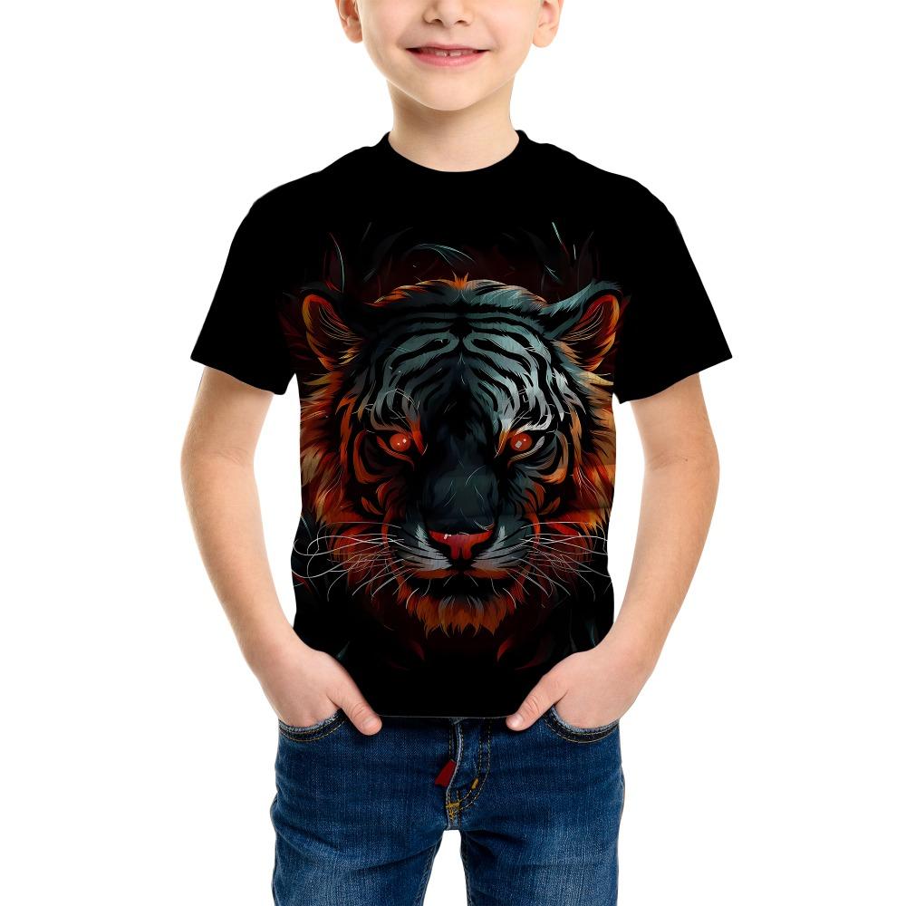 Boys' fashionable 3D printed T-shirt - short sleeved round neck casual street wear, suitable for young people's bicycle design
