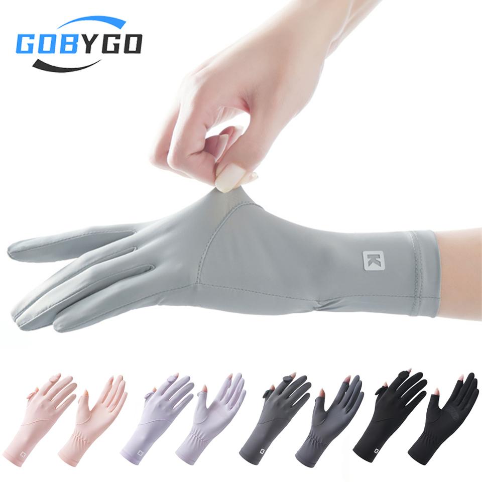 Summer Sunscreen Gloves Non Slip Touch Screen UV Protection Ice Silk Lengthened Wrist Sunscreen Riding Gloves