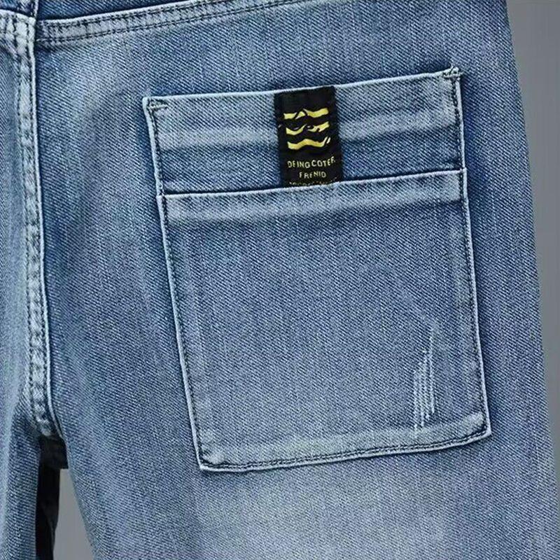 Men's Straight Casual Denim Shorts Simple Solid Color Slim Jeans Comfortable Breathable Short Pants Summer