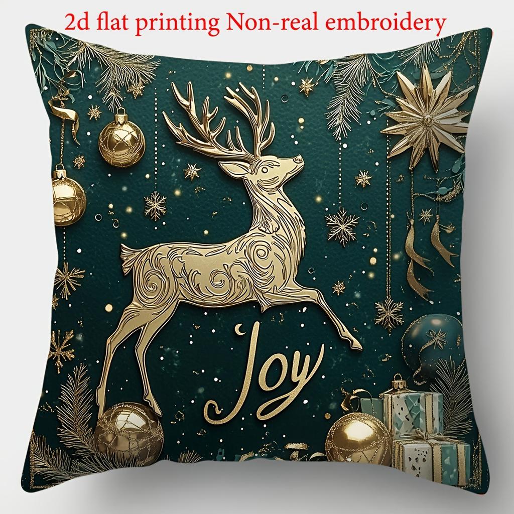 Christmas Pillowcase, Cute Cartoon Imitation Embroidery Linen Print Sofa Pillow Cover, Festival Decoration, Festival Gift (Pillow Insert Not Included)