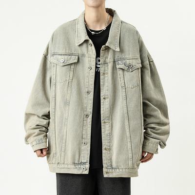 Retro Hong Kong Style Denim Jacket for Men Loose and Slim and Versatile Washing Temperament