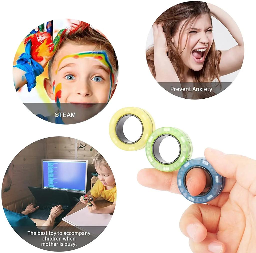 3pcs Finger Magnetic Rings Vibrant Fidget Plaything Set Adult Magnets Spinner for Relieve Stress Anxiety Relief Therapy