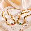 Stainless Steel Bracelets Round Zirconia Chunky Cuban Chain Bracelet for Women Girls Vintage Fashion Jewelry Party Gifts
