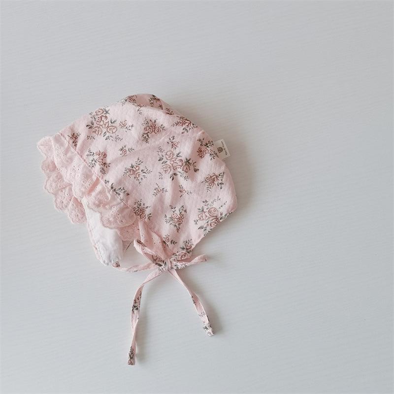 Princess Baby Ruffle Court Hat Lace-up Beanie Flower Print Infant Headgear Bonnet Kids Photo Props 0-12M Toddler Sunscreen Visors