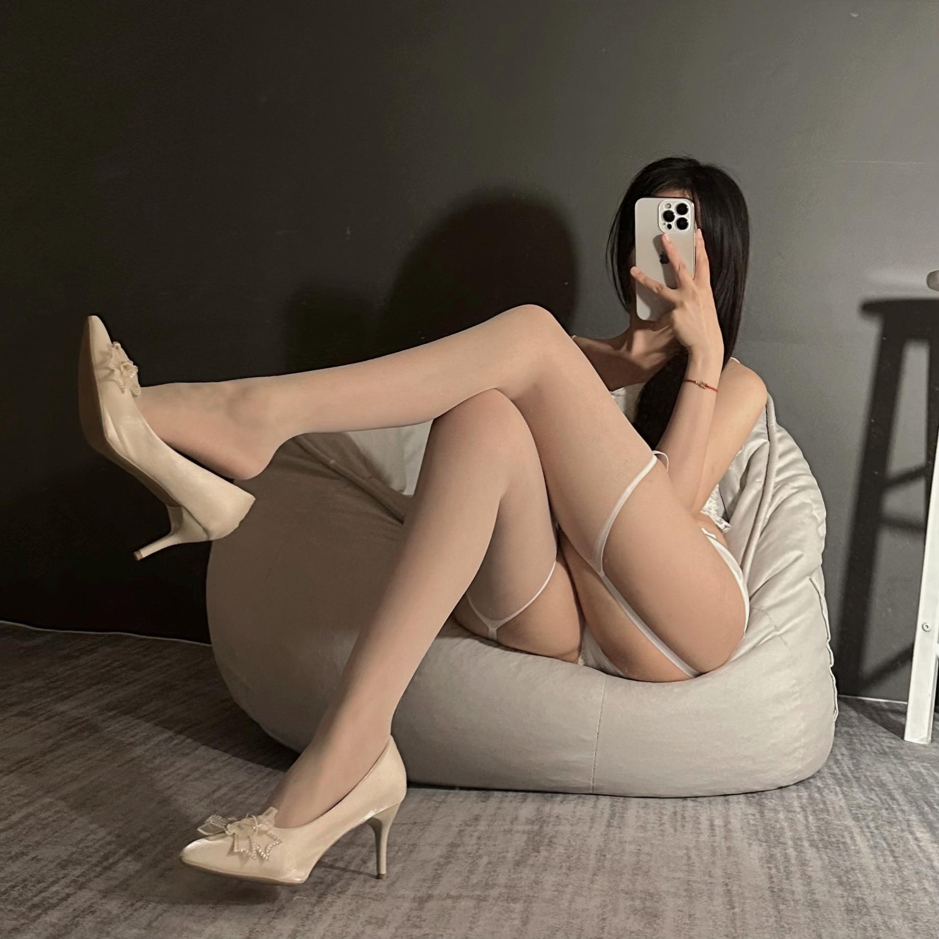 

Black Silk Ultra-Thin Lace Garter Stockings Bodysuit - Sexy Fishnet with Oil Sheen Finish One Size