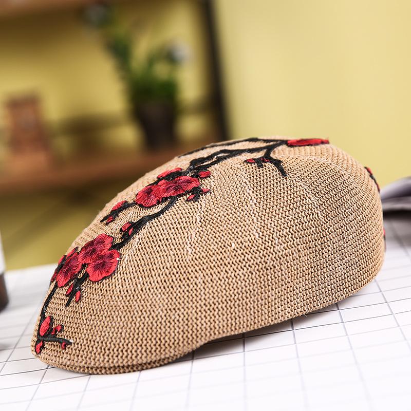 Beret female summer embroidery flower shading breathable tide hat Chinese style square dance hat