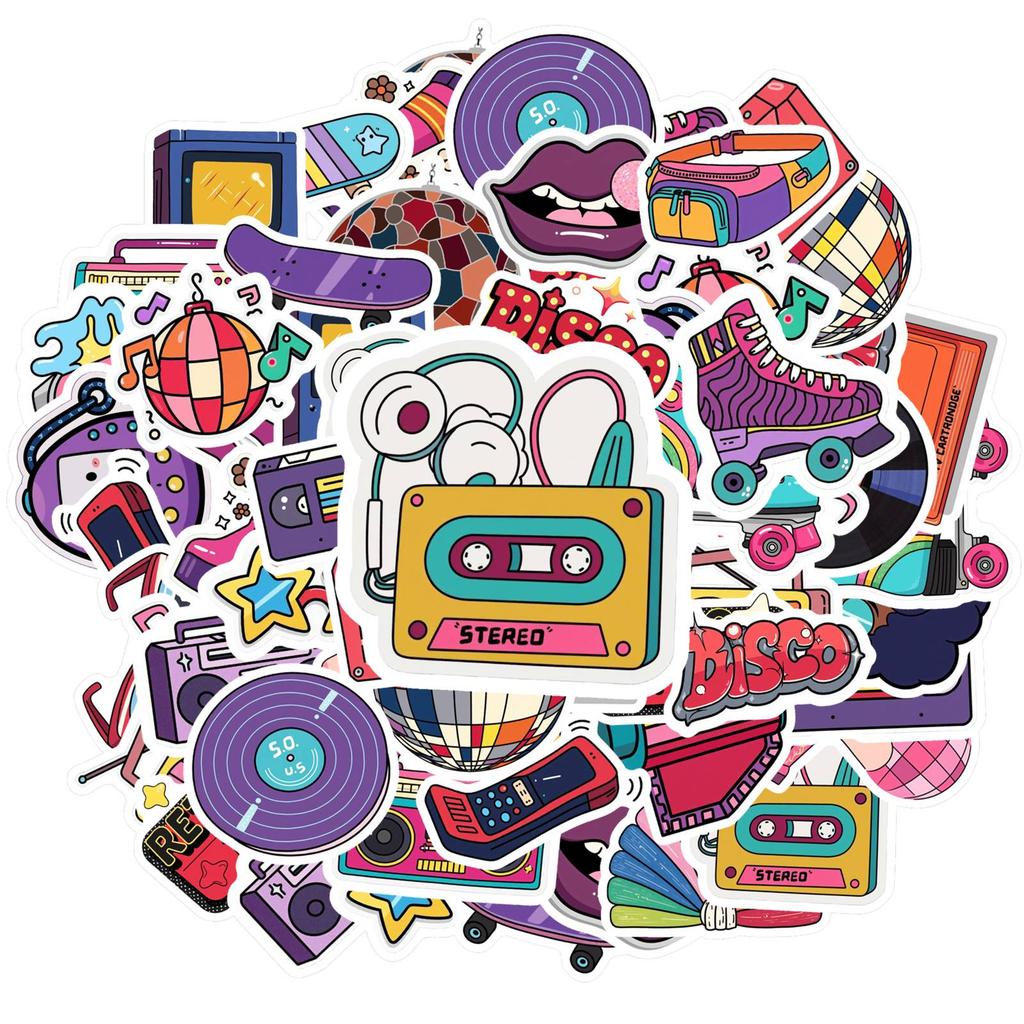 35pcs-50pcs Playful 80s Fashion Stickers Retro Retro Disco Teacher Reward Stickers DIY Stickers For Laptop Motorcycle Luggage