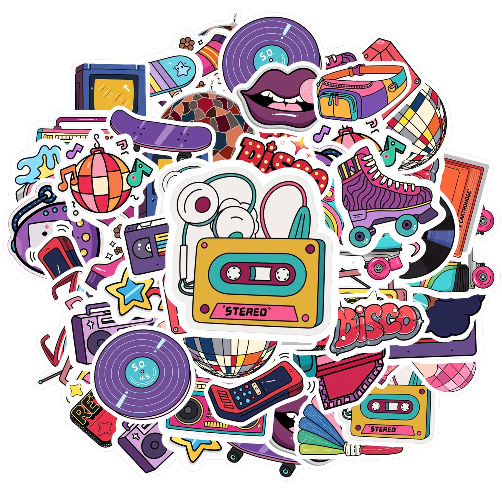 35pcs-50pcs Playful 80s Fashion Stickers Retro Retro Disco Teacher Reward Stickers DIY Stickers For Laptop Motorcycle Luggage