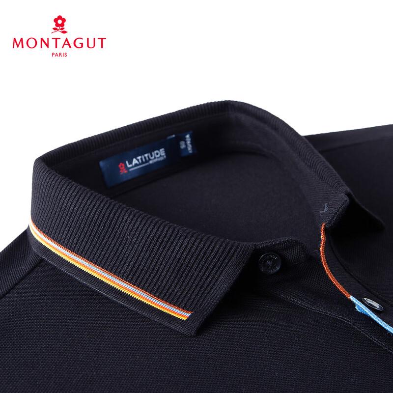 MONTAGUT Men's Cotton Breathable Mesh Color-Block Polo Shirt