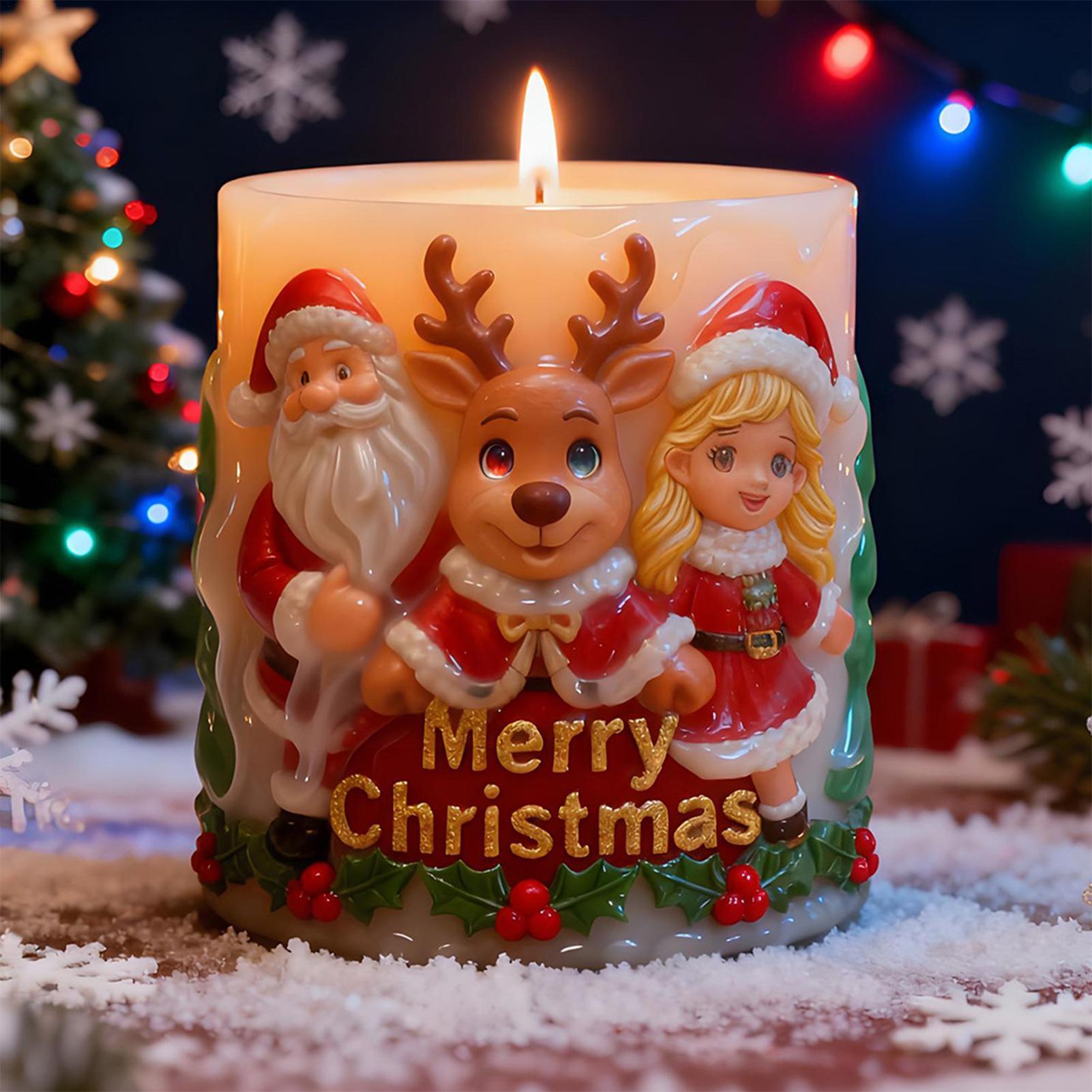 Christmas Candle Molds Santa Reindeer Girl Carving Pattern Cylindrical Candle 3D Silicone Mold Reindeer Elk Candle Mold China Mainland