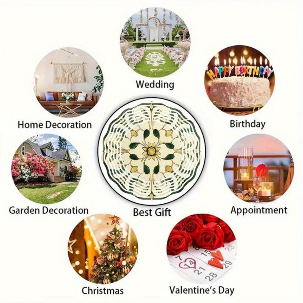 Floral 2D Metal Wind Chime Outdoor Hanging Garden Decor with Intricate Cut Out Design Weather Resistant for Patio Wedding Christmas Gift