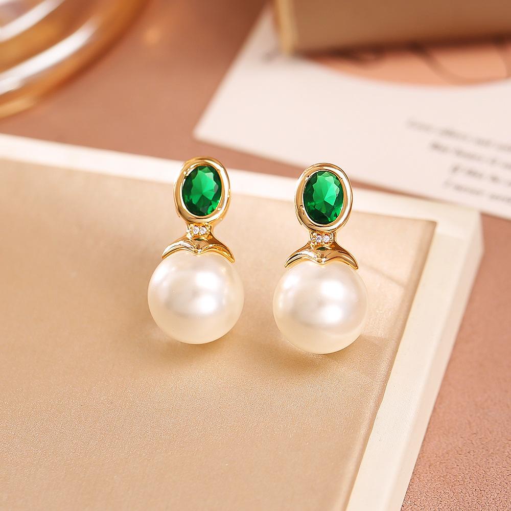 Vintage Emerard Crystal Pearl Drop Earrings for Women Court Style Baroque Pearl Earring Party Banquet Jewelry Accessories Gifts