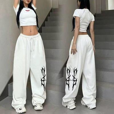 Hiphopové spadlé streetové taneční kalhoty Dámské Americké streetové hiphopové taneční široké nohavice se stahovací šňůrkou Ležérní sportovní kalhoty