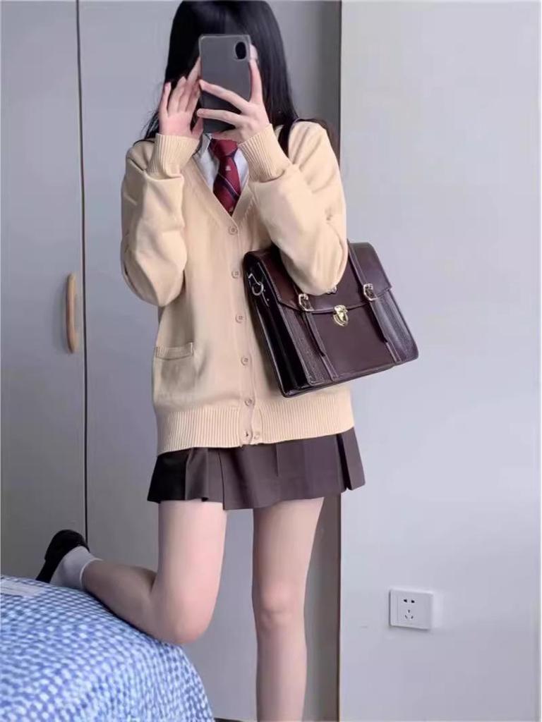Women's Autumn Winter Slim Fit Japanese School Style Cardigan Sweater with Long Sleeves, Multi-color