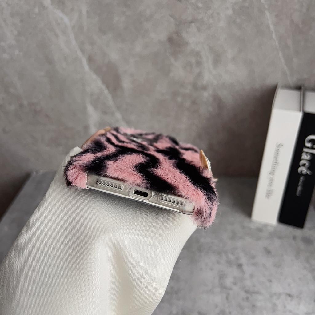 For iPhone 17 Pro Max Case Zebra Pattern Soft Plush TPU Phone Cover