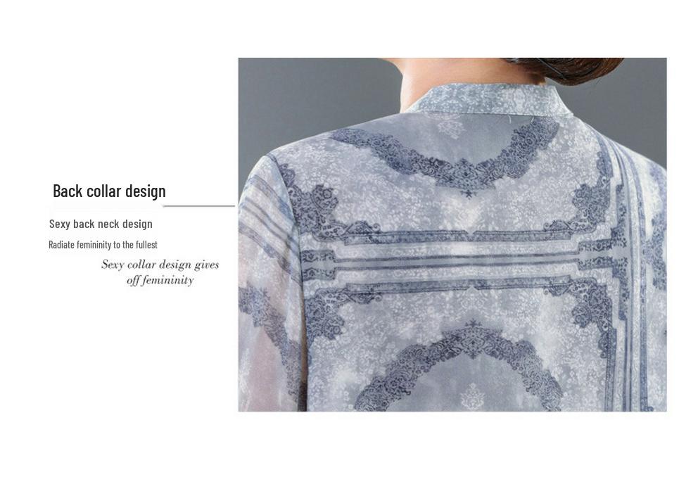 Fashionable Imitation Silk Summer Top: Stylish Print, Plus Size, Slimming, Loose Fit for Middle-Aged and Elderly Women.