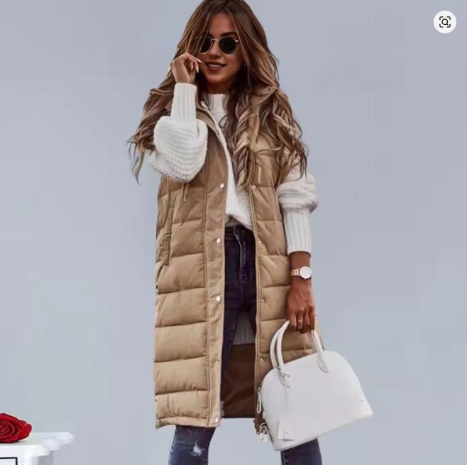 

Длинная уличная жилетка с капюшоном, пуховая женская куртка, стеганое пальто, куртка без рукавов, зимние легкие свитера XS