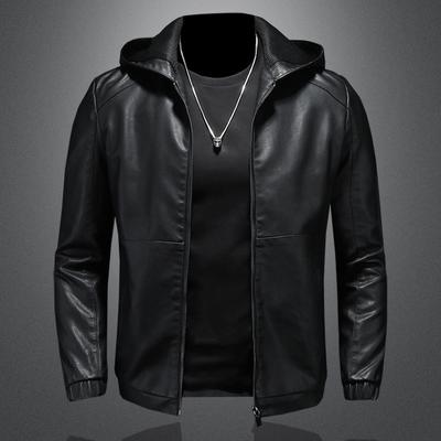 Chaqueta de Cuero para Hombre Otoño e Invierno Nueva Chaqueta Casual con Capucha Abrigo para Hombre