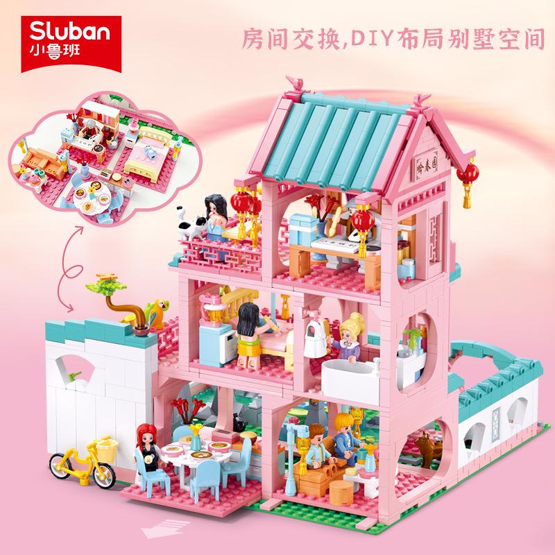 Sluban Wangheting Yin Spring Garden Ancient Architecture Micro Landscape Decoration Toy Assembling Blocks