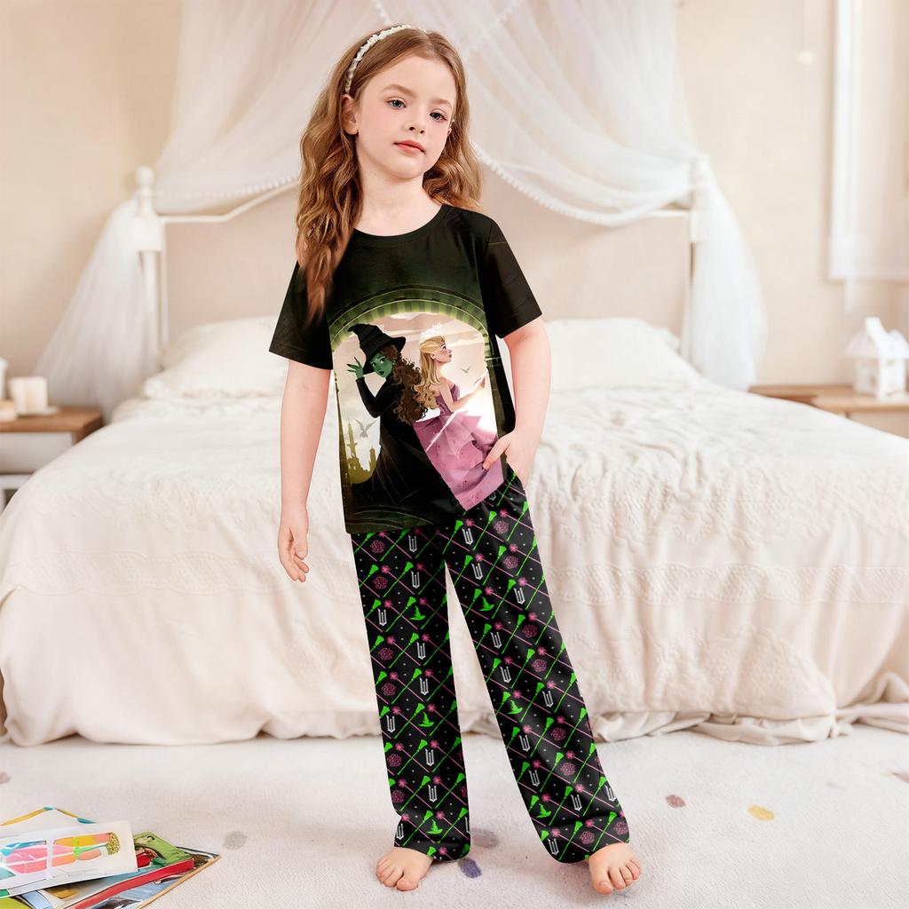 Children's Short-Sleeve Printed Two-Piece Pajama Set With T-Shirt And Pants