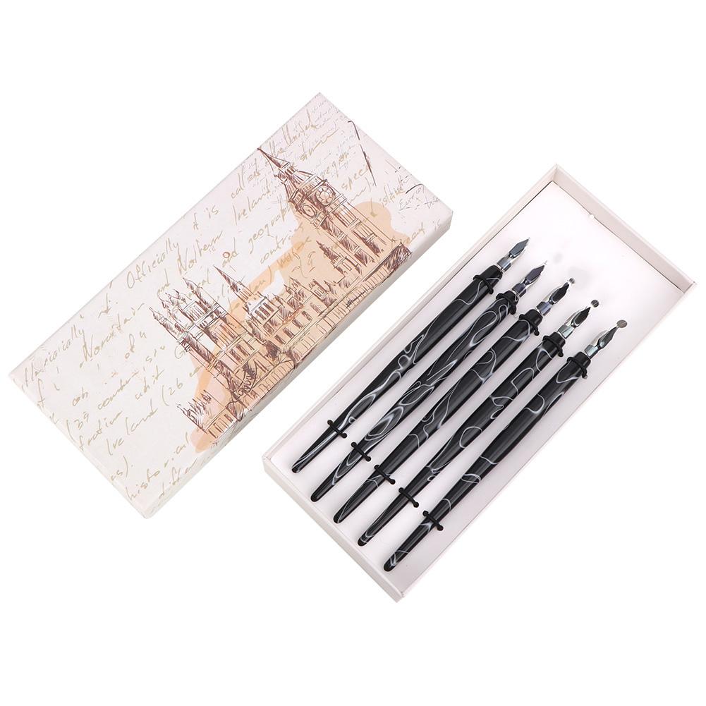 5 Pcs Acrylic Pen Flat Round Cartoon Tip Painting Tool Art Supplies(Black Cartoon Round Tip)