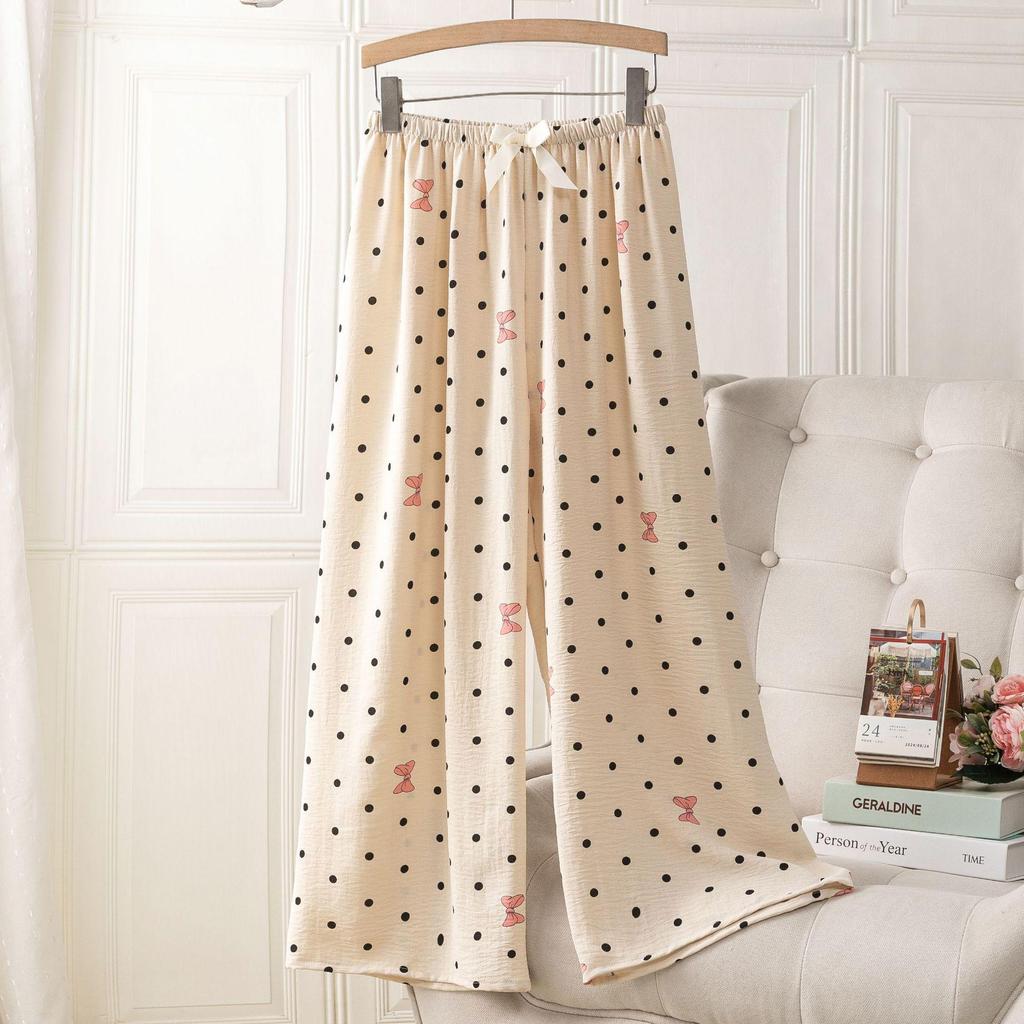 Ice Silk Linen High Waist Cartoon Print Pajama Pants for Women, Casual, Summer Style, Plus Size, Suitable for Indoor and Outdoor Wear