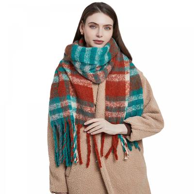 Women's Scarf Autumn Winter Thick Tassel Plaid Shawl