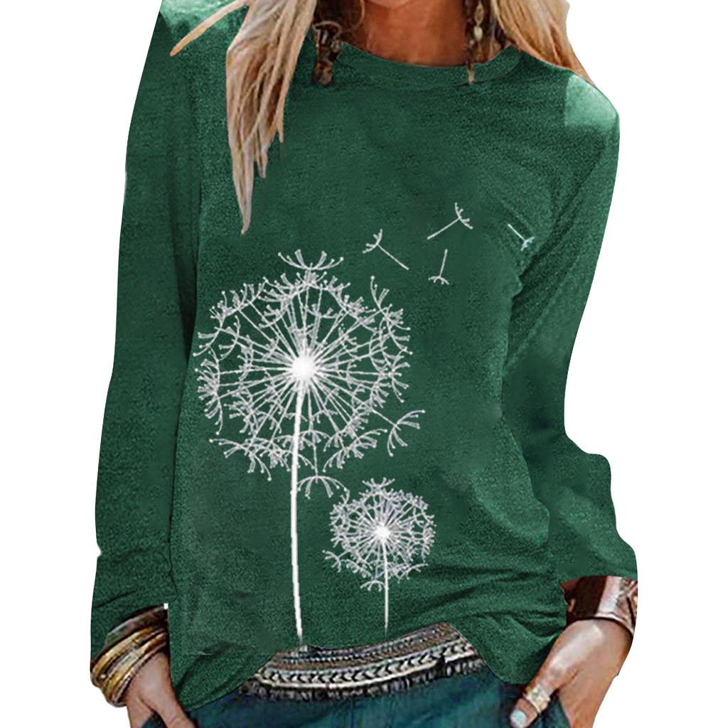 

Fashion Women s Casual Print Long Sleeves T-Shirt Tunic Blouse Tops M зелений